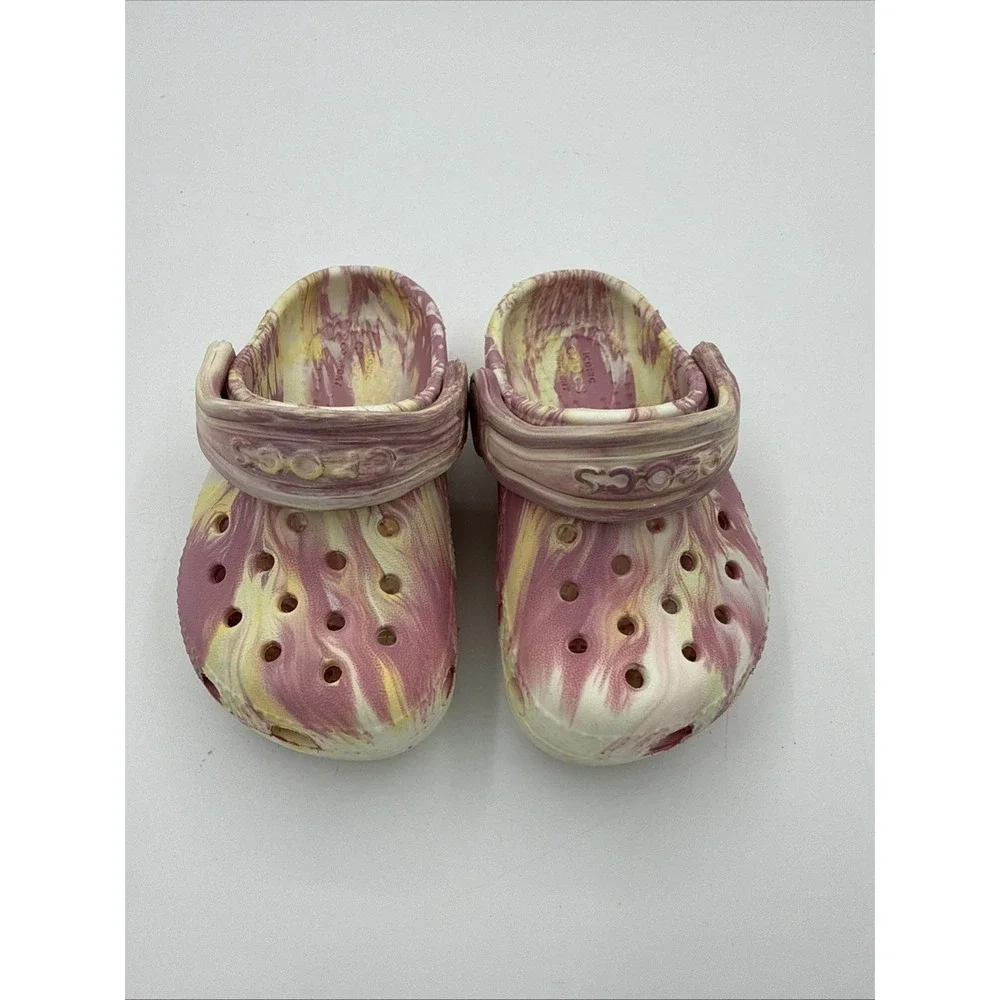 Crocs Classic Glow in the Dark Marbled Casual Clogs T Size C5 Pink & Yellow